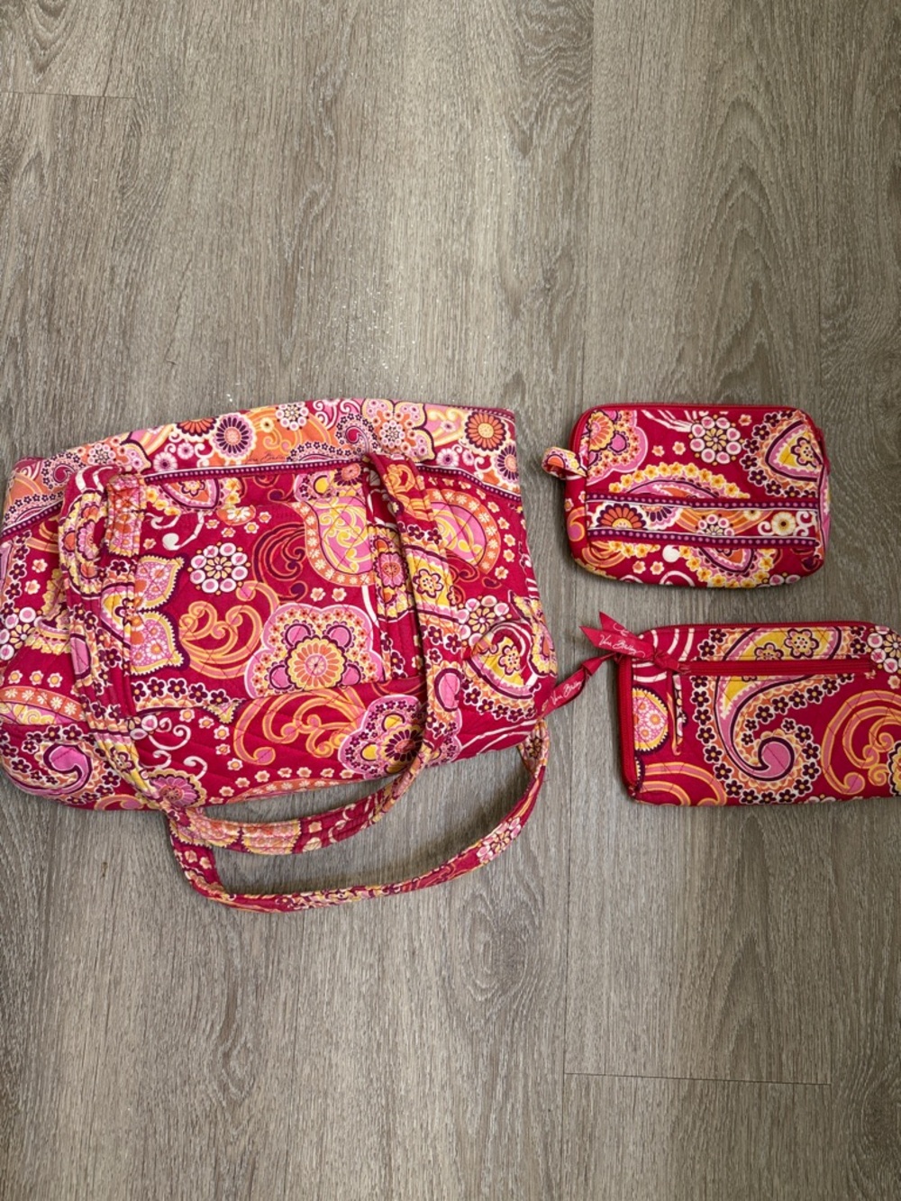 Vera Bradley Quilted Paisley Interior Pouch Set - Pink & Yellow